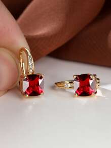Square Gemstone Decor Hoop Earrings