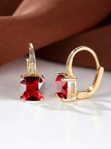 Square Gemstone Decor Hoop Earrings