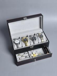 Hộp lưu trữ đồ trang sức hai lớp 1pc - màu đen - Xem 5