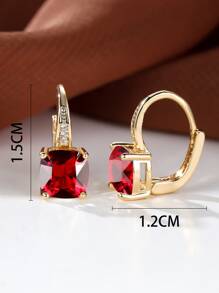 Square Gemstone Decor Hoop Earrings