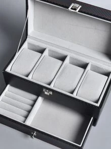 Hộp lưu trữ đồ trang sức hai lớp 1pc - màu đen - Xem 7