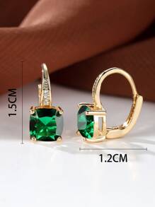 Pendientes de aro cuadrado con diseño de gema - Verde - Ver 4