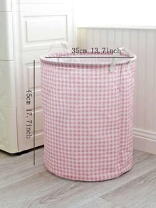 1pc Gingham Pattern Storage Basket Dress Pants Shoes Jeans Boots Skirt Laundry Hamper, Washing Basket Bathroom Organizer, Basket, Storage Basket, Foldable Laundry Basket - Pink - View 5