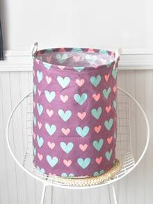 1pc Heart Print Clothes Storage Basket - Purple - View 3