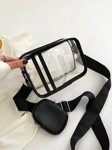 Túi hình vuông ràng buộc tương phản rõ ràng nhỏ với ví đựng tiền xu Túi đi học dành cho sinh viên mới tốt nghiệp, cô gái tuổi teen, sinh viên năm nhất, sinh viên năm hai, sinh viên năm cuối đại học, đại học và trung học phổ thông, hoàn hảo cho hoạt động ngoài trời, du lịch và quay lại trường học - màu đen - Xem 7