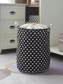 1pc Black Heart Shaped Fabric Drawstring Dust Cover Laundry Storage Bin - Black and White - View 1