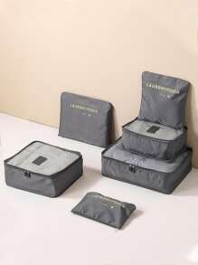 6 件套旅行打包袋，随身行李收纳袋，带洗衣袋、化妆包、衣服袋，波西米亚风 - 灰色 - 查看 1