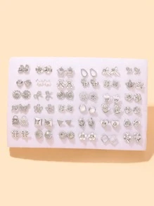 36 对随机花朵和熊装饰耳钉情人节、妈妈、母亲、母亲节、礼物 - 銀色 - 查看 1