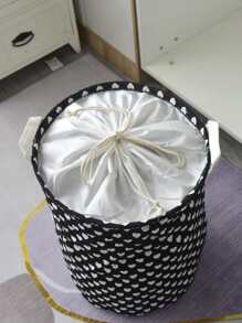 1pc Black Heart Shaped Fabric Drawstring Dust Cover Laundry Storage Bin - Black and White - View 3