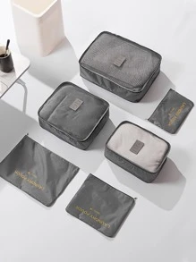 6 件套旅行打包袋，随身行李收纳袋，带洗衣袋、化妆包、衣服袋，波西米亚风 - 灰色 - 查看 2