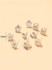 36 对随机花朵和熊装饰耳钉情人节、妈妈、母亲、母亲节、礼物 - 銀色 - 查看 2