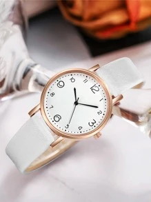 1 Miếng Trắng PU Polyurethane Dây đeo Đúng mốt Tròn Quay số đồng hồ Quartz & 1 Miếng Chuỗi vòng tay , Để Trang Trí Hàng Ngày - trắng - Xem 3