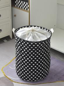 1pc Black Heart Shaped Fabric Drawstring Dust Cover Laundry Storage Bin - Black and White - View 4