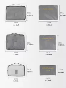 6 件套旅行打包袋，随身行李收纳袋，带洗衣袋、化妆包、衣服袋，波西米亚风 - 灰色 - 查看 3