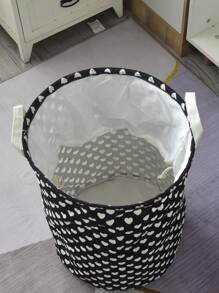 1pc Black Heart Shaped Fabric Drawstring Dust Cover Laundry Storage Bin - Black and White - View 6