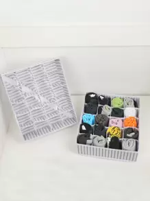 1 pieza Caja de almacenamiento de tela reutilizable con 20 compartimentos, organizador plegable de armario con patrón de rayas para guardar calcetines, vestidos, pantalones, zapatos, jeans, botas, faldas - Multicolor - Ver 5