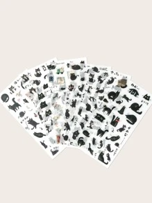 6pcs Black Cat Theme Stickers Decorative Kawaii Cute Cat Stickers Self Adhesive Clipbook Sticker For Laptop Stickers - Multicolor - View 1