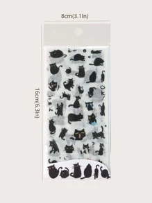 6pcs Black Cat Theme Stickers Decorative Kawaii Cute Cat Stickers Self Adhesive Clipbook Sticker For Laptop Stickers - Multicolor - View 2