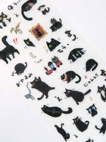 6pcs Black Cat Theme Stickers Decorative Kawaii Cute Cat Stickers Self Adhesive Clipbook Sticker For Laptop Stickers - Multicolor - View 5