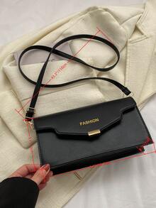 Letter Graphic Flap Square Bag - Black - View 3