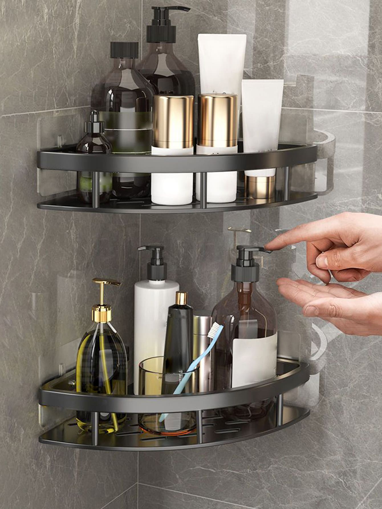 WHICHLIFE 1 Nhôm Treo Tường Phòng Tắm Giá Đựng Đồ, Màu Đen Tối Giản Giá Đựng Đồ Cho Phòng Tắm - màu đen - Xem 1