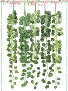 1pc 6.9 FT Green Artificial Plants, Silk Artificial Hanging Garland Plants Vine Leaves DIY Home Wedding Party Bathroom Garden Decoration - Green - View 7