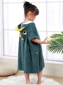 YAXING 1pc Unicorn Microfiber Hooded Cape For Children, Cartoon Printed Beach Towel Robe, Quick-Drying And Absorbent Towel Poncho, Beach Essentials, Travel Supplies - Green - View 1