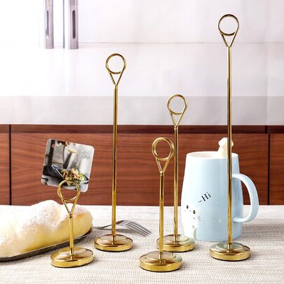 1 件圆形桌号架，金色不锈钢座位卡架，适用于派对餐桌