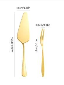 1pc Stainless Steel Spatula & 4pcs Fork - Gold - View 2
