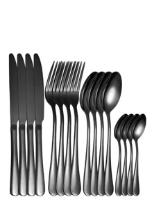 16 件不锈钢刀、勺、叉圣诞礼物 - 黑色 - 查看 1