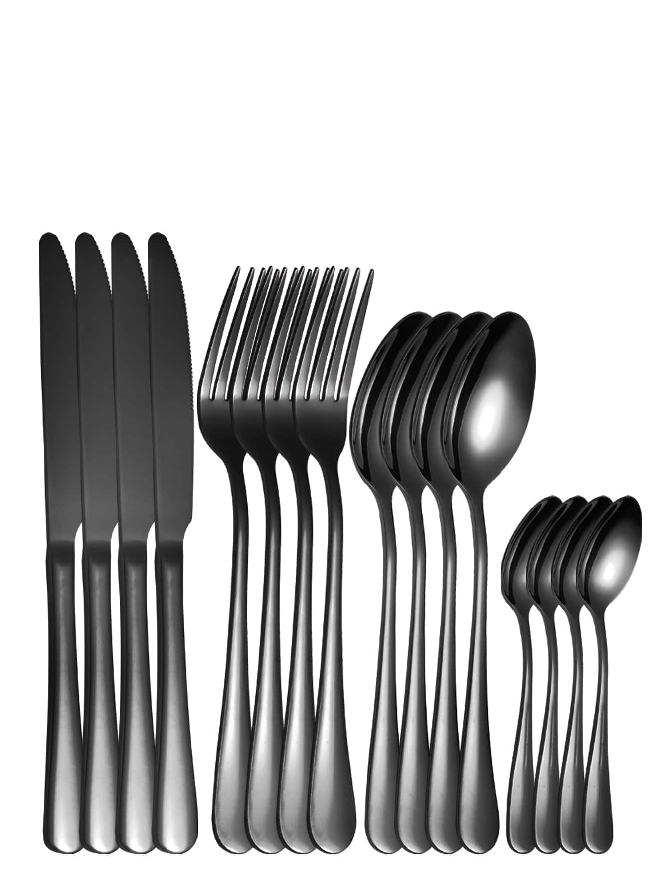16 件不锈钢刀、勺、叉圣诞礼物 - 黑色 - 查看 1