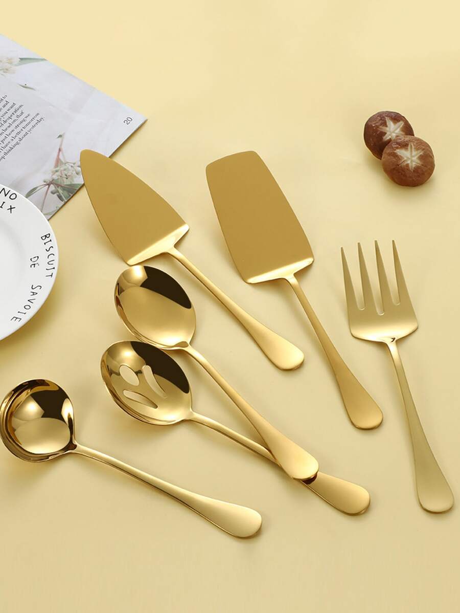 6pcs Stainless Steel Cutlery Set, Gold Multifunction Flatware Set For Home School Supplies,Christmas Gift - Gold - View 1