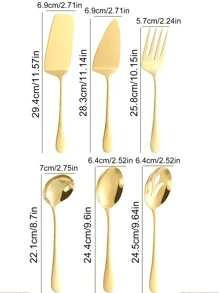 6pcs Stainless Steel Cutlery Set, Gold Multifunction Flatware Set For Home School Supplies,Christmas Gift - Gold - View 2