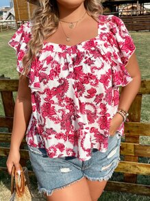 SHEIN Holidaya Áo sơ mi Plus Size Xù Hoa Tất cả trên in Boho - Nhiều màu - Xem 1