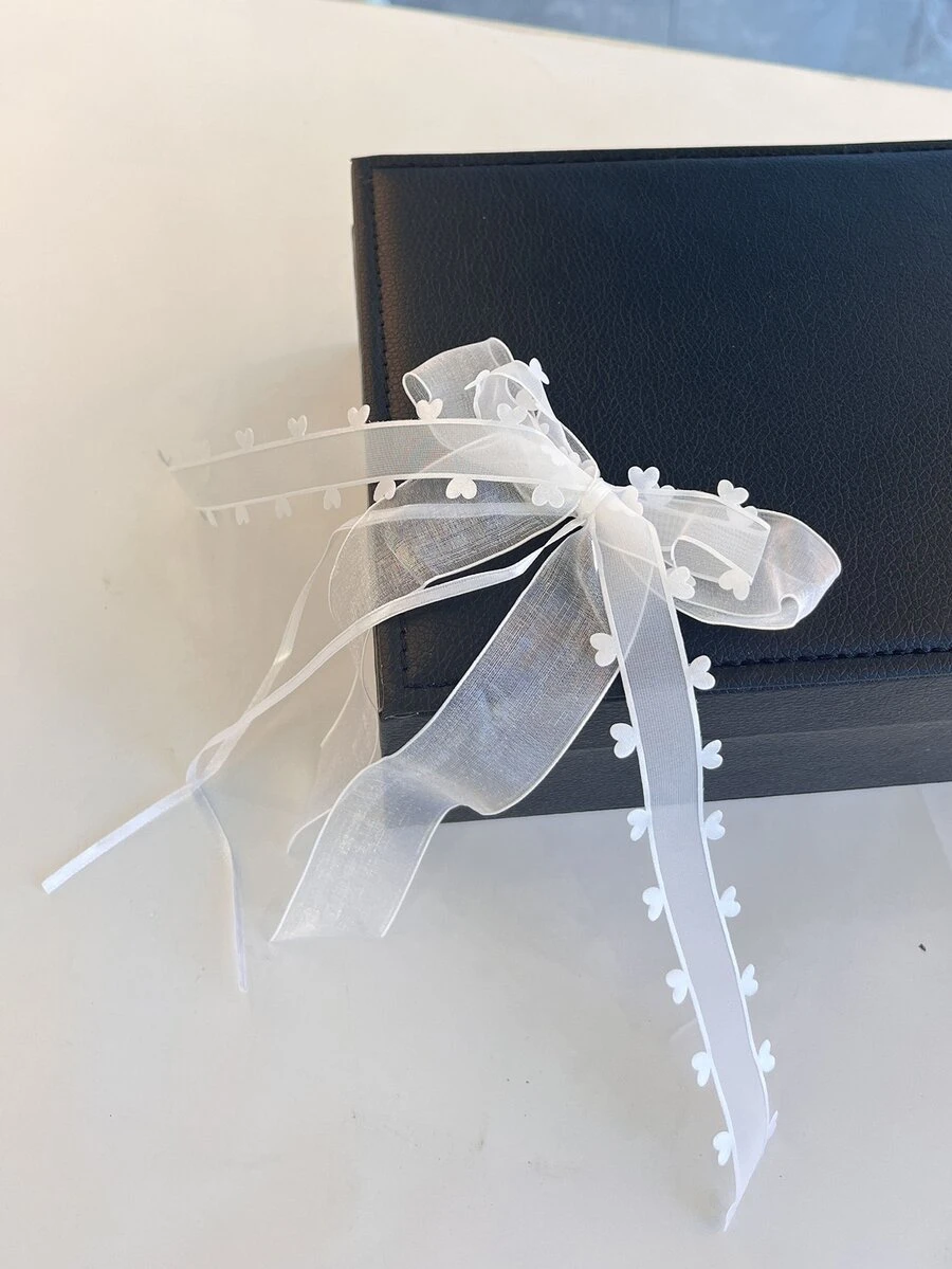 1 Polyester Tặng Nơ, Trái Tim Trắng Chi Tiết Trang Trí Gói Quà Cho Tiệc Cưới - trắng - Xem 1