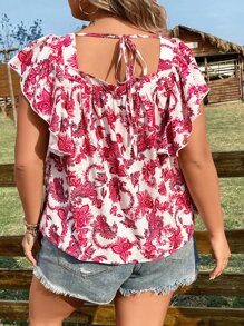 SHEIN Holidaya Áo sơ mi Plus Size Xù Hoa Tất cả trên in Boho - Nhiều màu - Xem 2