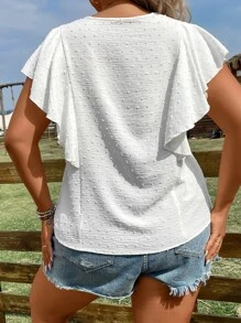 Calvaya Plus Swiss Dot Butterfly Sleeve Blouse - White - View 3