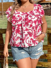 SHEIN Holidaya Áo sơ mi Plus Size Xù Hoa Tất cả trên in Boho - Nhiều màu - Xem 4