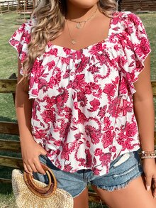 SHEIN Holidaya Áo sơ mi Plus Size Xù Hoa Tất cả trên in Boho - Nhiều màu - Xem 5