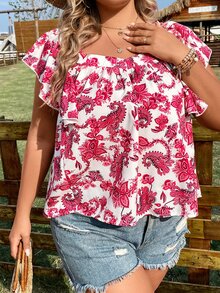 SHEIN Holidaya Áo sơ mi Plus Size Xù Hoa Tất cả trên in Boho - Nhiều màu - Xem 7