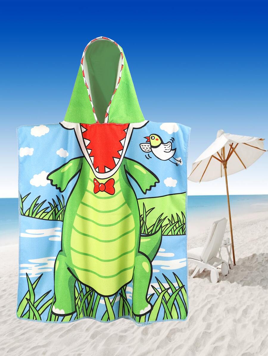 1pc Cute Dinosaur Print Kid's Bath Towel, Kid's Shower Towel For Bathroom - Green - View 1