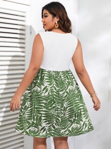 SHEIN VCAY Plus Tropical Print Notched Neckline Dress - Multicolor - View 2