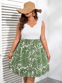 SHEIN VCAY Plus Tropical Print Notched Neckline Dress - Multicolor - View 5