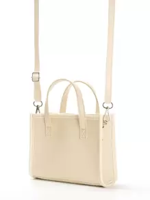 Túi rơm nhỏ tối giản Túi vuông đơn giản, Túi Satchel dệt nhỏ có hạt & tua rua - Màu be - Xem 3