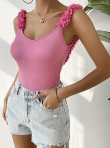 SHEIN Privé Solid Backless Cami Bodysuit - Pink - View 6