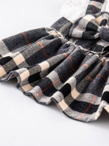 1pc Plaid Print Dress Design Pet Harness & 1pc Pet Leash - Black and White - View 7