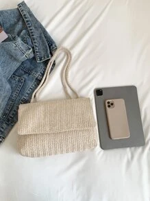 翻蓋草編包紙度假 - 米色 - 查看 3