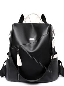 Gỉản lược Da mềm Dung lượng lớn Phong cách Học viện Ba lô - Đen và trắng - Xem 1