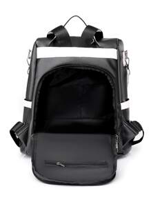 Gỉản lược Da mềm Dung lượng lớn Phong cách Học viện Ba lô - Đen và trắng - Xem 4