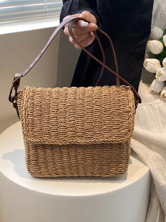 極簡翻蓋草編包